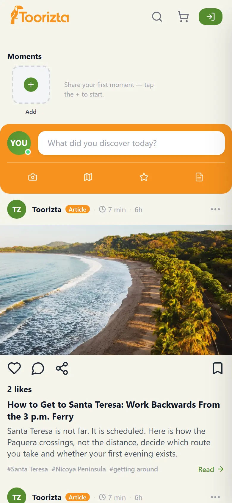 The Toorizta feed with posts from travelers on the ground